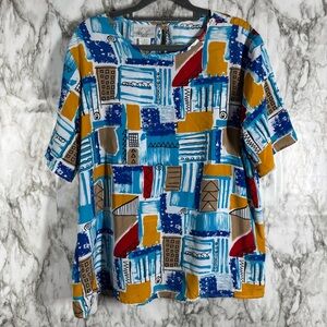 Kathie Lee Collection Multicolor Abstract Blouse